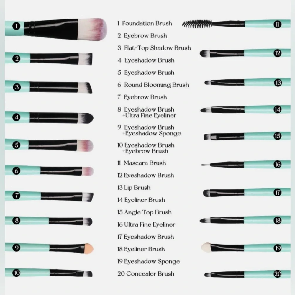 Professional Makeup Brush Set - Mint Green & Black - NEW set of 20
